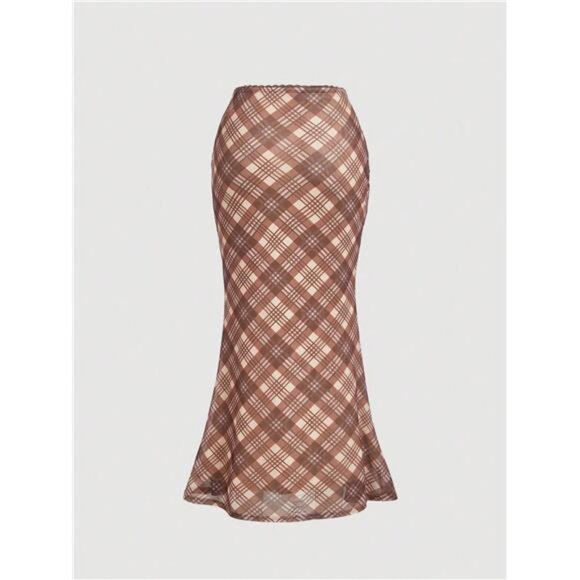 Flounce Neck Blouse And Fishtail Bodycon Maxi Skirt, Elegant Vintage 2-Piece - Picture 4 of 8